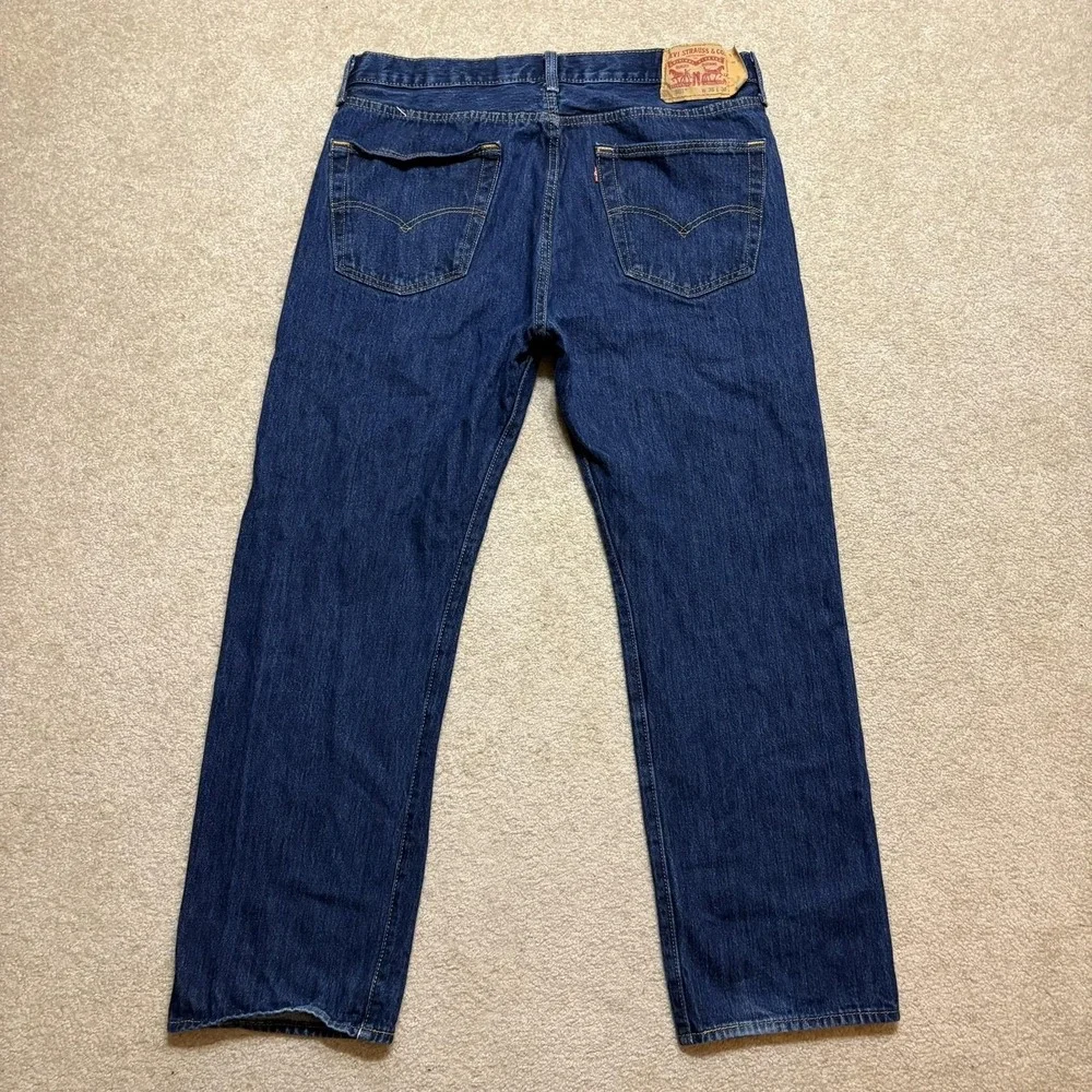 Levis 501 Jeans Mens 36x30 Dark Blue Regular Fit Straight Leg Denim Waterless